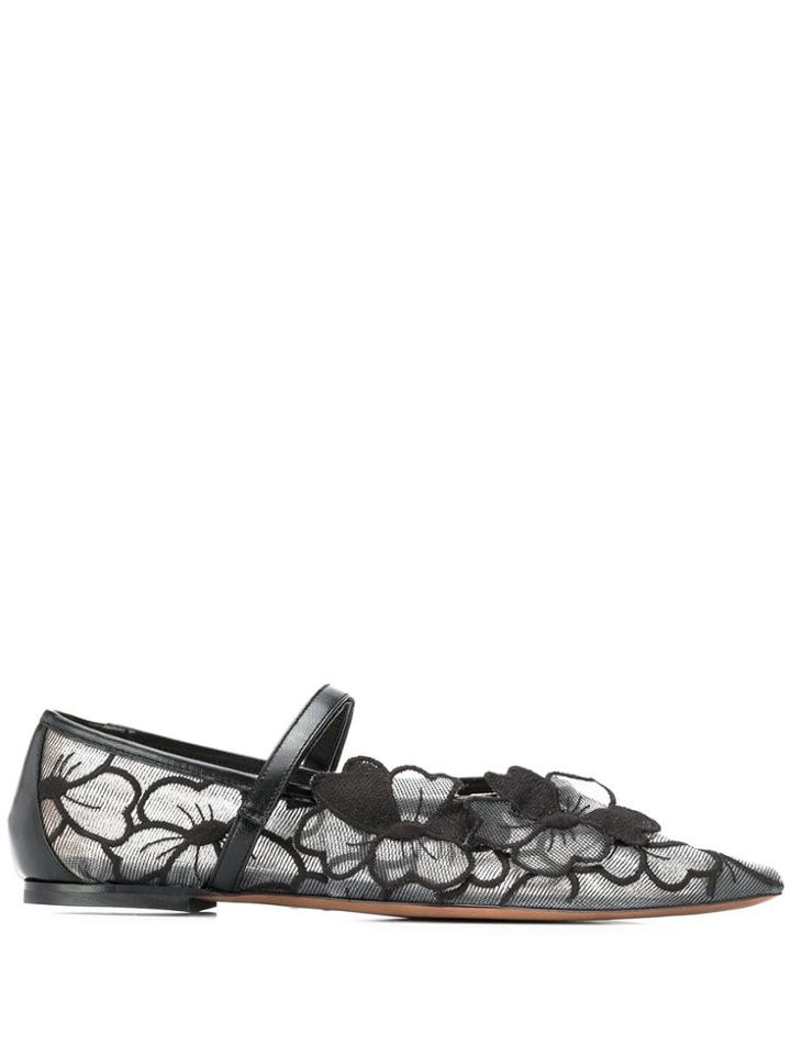 L'autre Chose Floral Lace Ballerina Shoes - Black