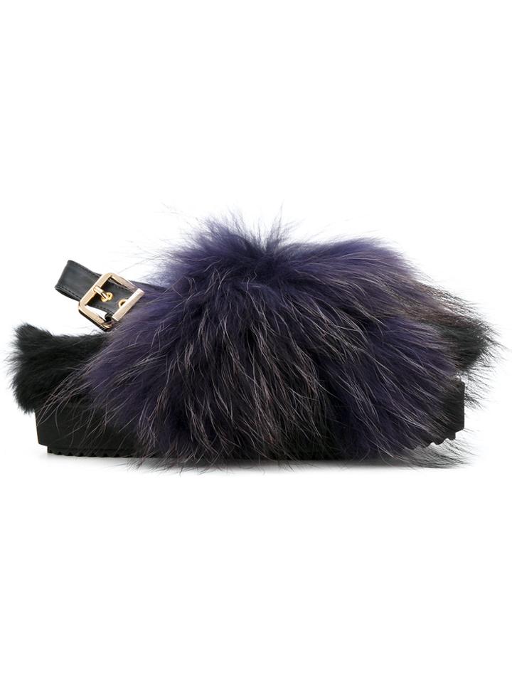 Emanuela Caruso Fur Detail Sandals - Pink & Purple