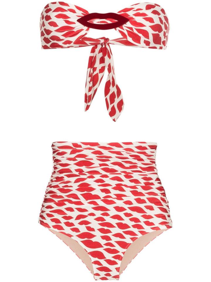 Adriana Degreas Bacio Bandeau Lips-print Bikini - Red