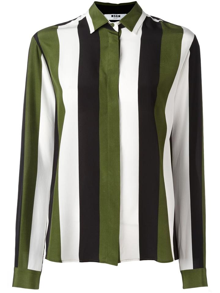Msgm Concealed Fastening Striped Shirt, Women's, Size: 42, Green, Silk