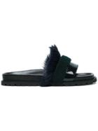 Sacai Leather And Fur Slippers - Black