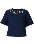 Muveil - Embellished Neck T-shirt - Women - Cotton - 40, Black, Cotton