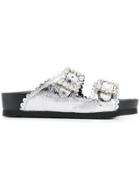 Suecomma Bonnie Crystal Buckle Metallic Sandals - Silver