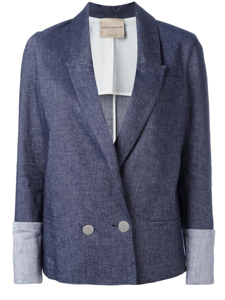 Erika Cavallini Denim Blazer, Women's, Size: 42, Blue, Linen/flax/cotton/polyester/cotton