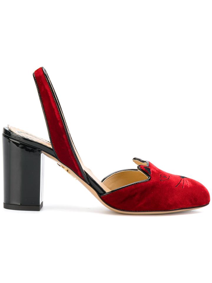 Charlotte Olympia Kitty Slingback Heels - Red