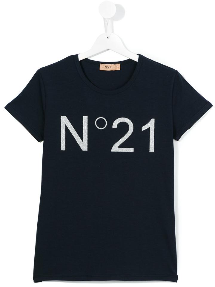 No21 Kids Logo Print T-shirt, Girl's, Size: 14 Yrs, Blue