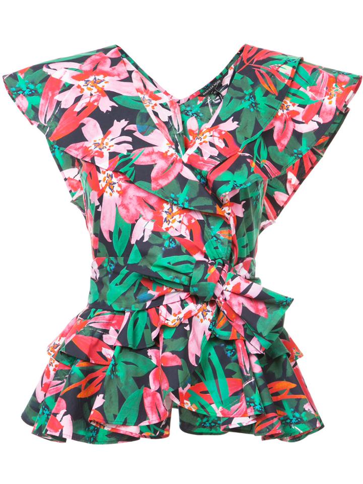 Marissa Webb Floral Print Frill Top - Green