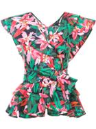 Marissa Webb Floral Print Frill Top - Green