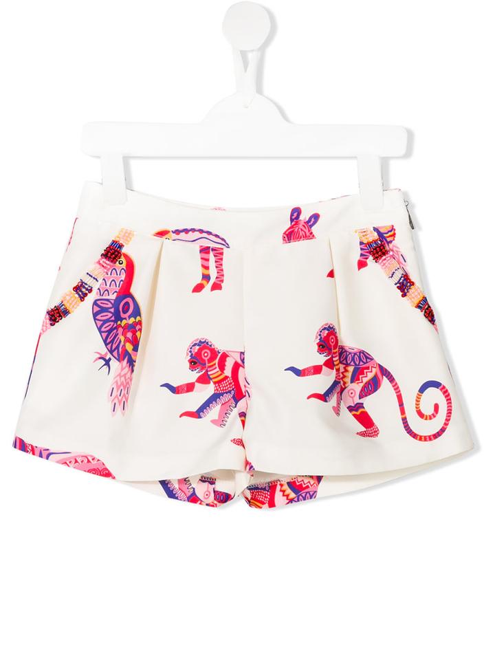 Msgm Kids Animal Print Shorts, Toddler Girl's, Size: 4 Yrs, White