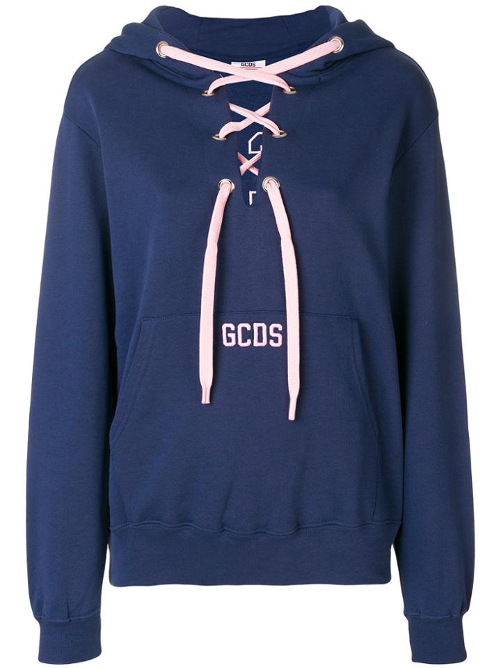 Gcds Lace-up Hoodie - Blue