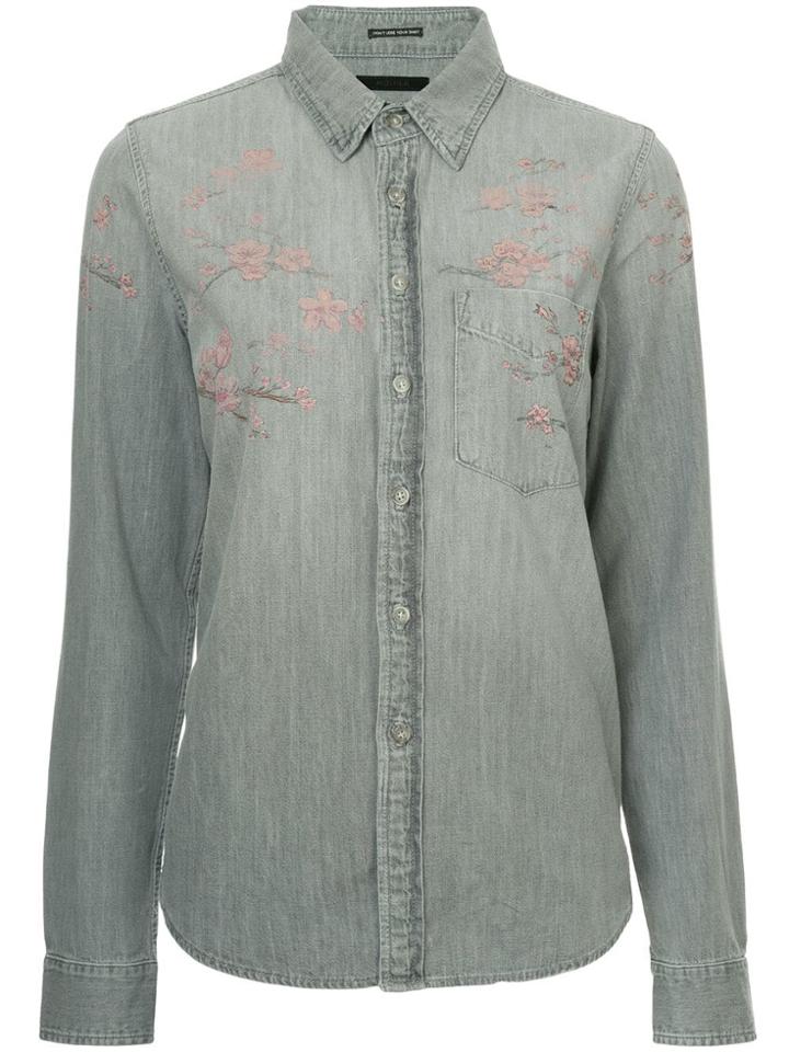 Mother Floral Print Denim Shirt - Grey
