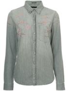 Mother Floral Print Denim Shirt - Grey