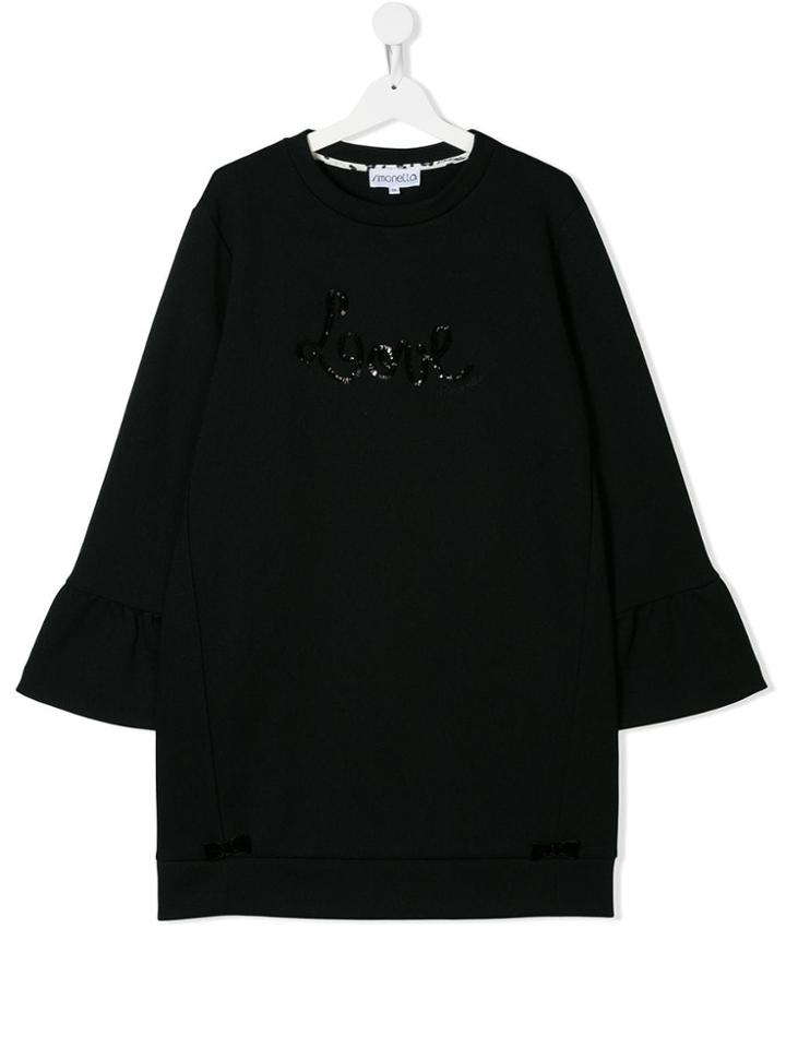 Simonetta Teen Embellished Sweatshirt Dress - Black