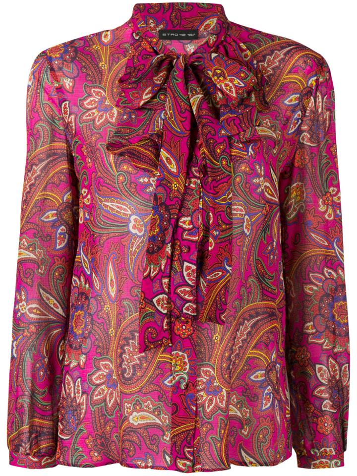 Etro Ruffled Neck Printed Blouse - Pink & Purple