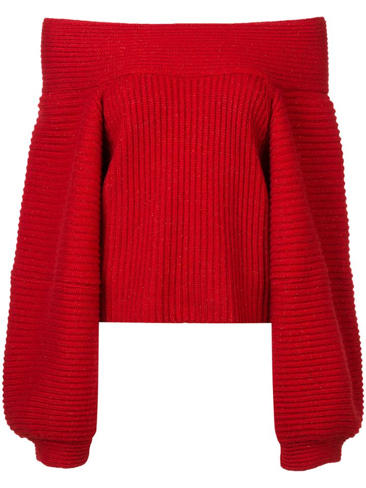 Oscar De La Renta Off-shoulder Knit Top - Red