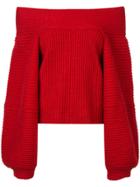 Oscar De La Renta Off-shoulder Knit Top - Red