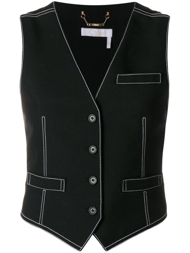 Chloé Contrast Stitching Waistcoat - Black