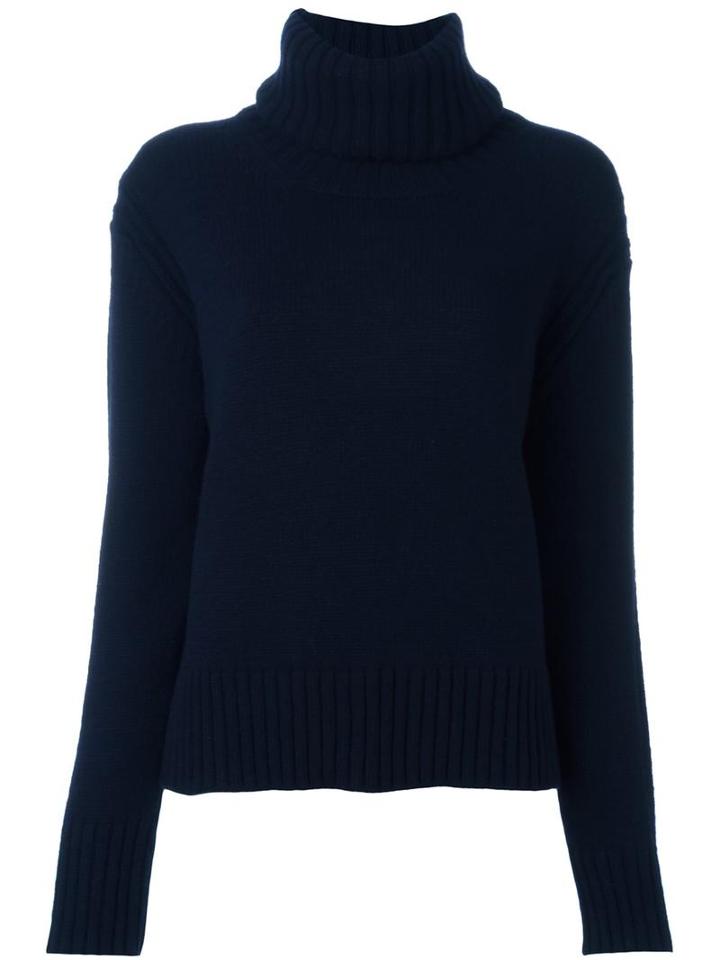 &daughter Turtleneck Ribbed Jumper, Women's, Size: Medium, Blue, Virgin Wool