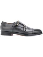 Santoni Buckle Strap Monk Shoes - Black