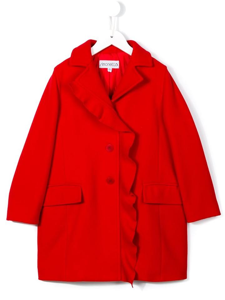 Simonetta Ruffled Trim Coat, Toddler Girl's, Size: 4 Yrs, Red
