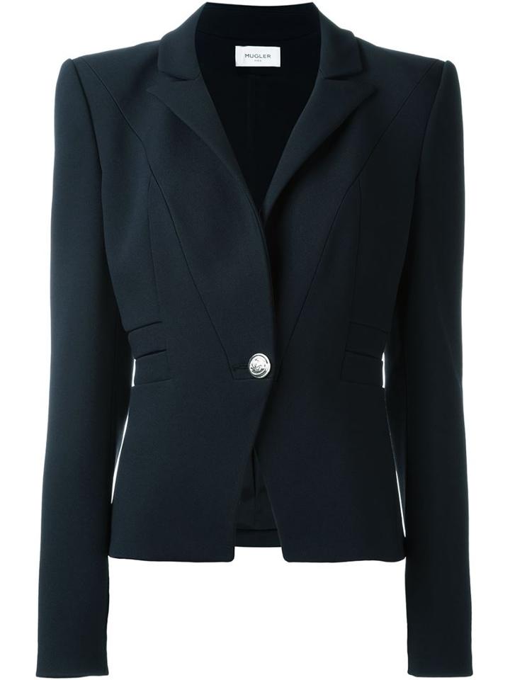 Mugler One Button Blazer, Women's, Size: 38, Blue, Polyester/polyurethane/acetate/viscose