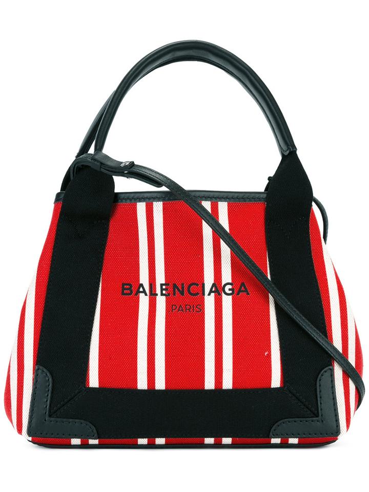 Balenciaga Small Striped Tote, Women's, Cotton/leather