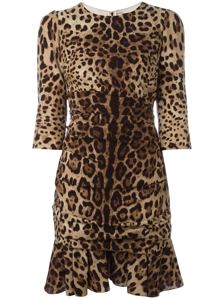Dolce & Gabbana Leopard Print Peplum Dress - Neutrals