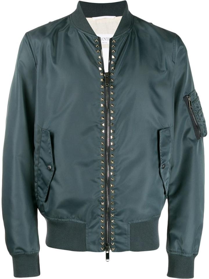 Valentino Rockstud Embellished Bomber Jacket - Grey