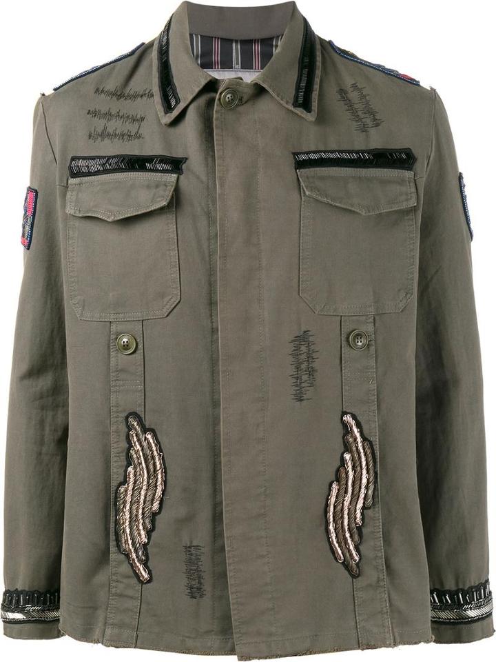 Etro Beaded Patch Embellished Army Jacket, Men's, Size: Xl, Green, Cotton