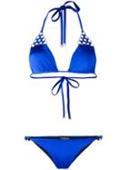 Moeva Celular Chain Trim Bikini, Women's, Size: Small, Blue, Polyamide/spandex/elastane