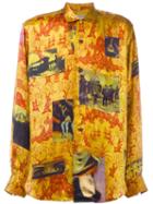 Yohji Yamamoto Vintage Printed Silk Shirt, Men's, Size: 3, Yellow/orange