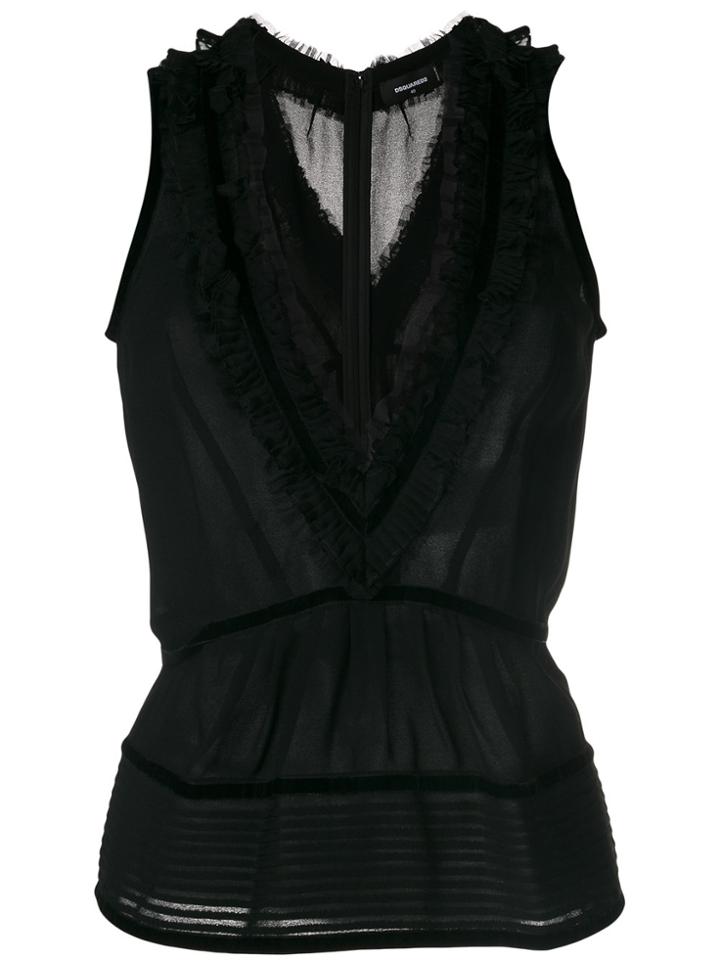 Dsquared2 Ruffle Sheer Top - Black