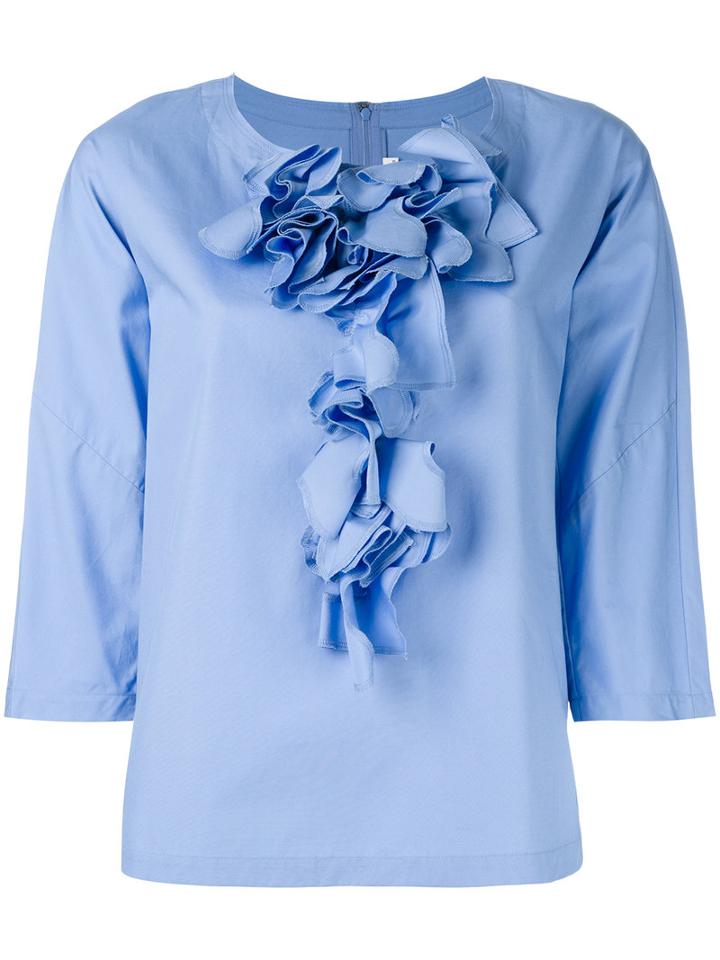 Comme Des Garçons Comme Des Garçons Ruffled Detail Shift Blouse, Women's, Size: Medium, Blue, Cotton