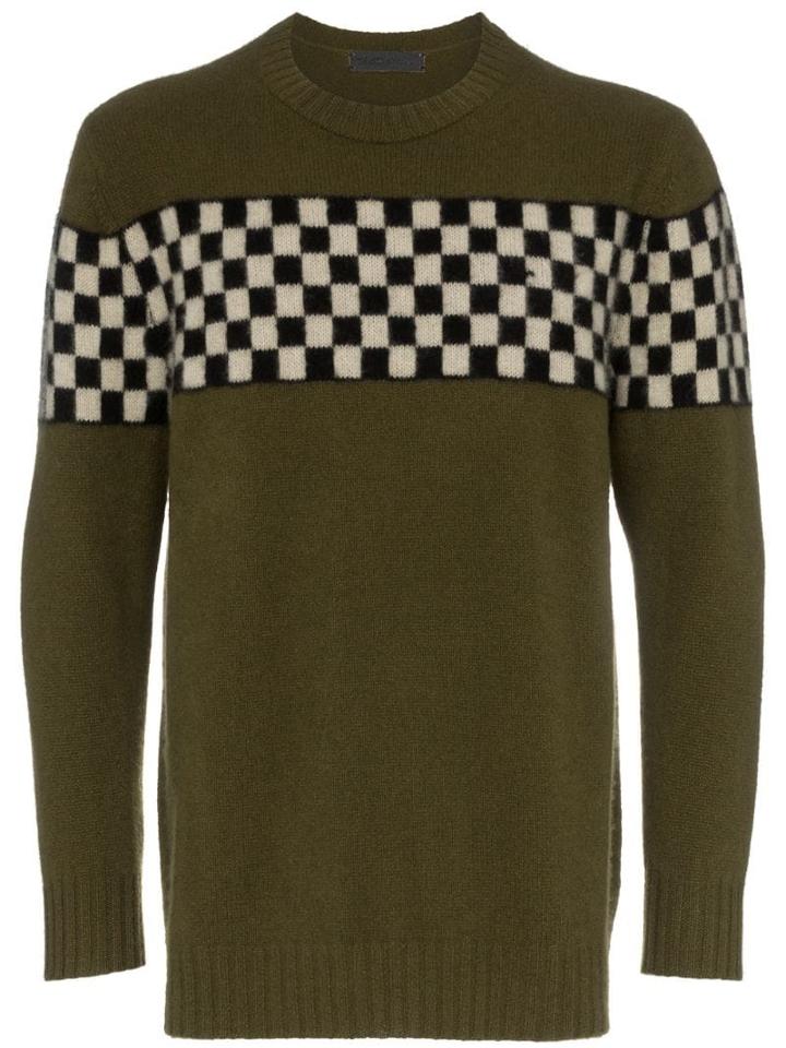 The Elder Statesman Checkerboard-stripe Cashmere Jumper - Green