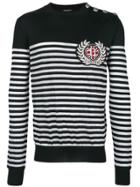 Balmain Striped Logo Fitted Sweater - Black
