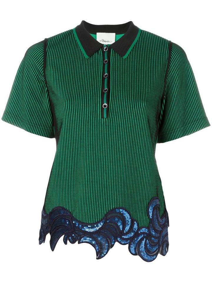 3.1 Phillip Lim Sequin Embroidered Polo Shirt, Women's, Size: Medium, Green, Polyester/spandex/elastane/viscose