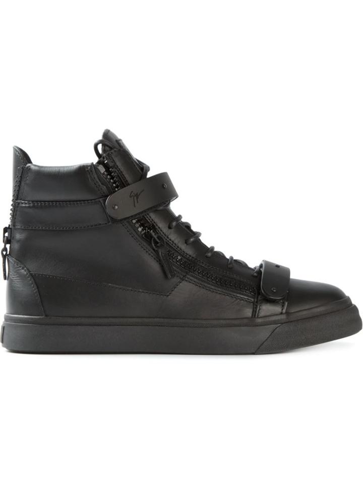 Giuseppe Zanotti Design Zip Detail Hi-top Sneakers, Men's, Size: 40, Black, Leather/rubber