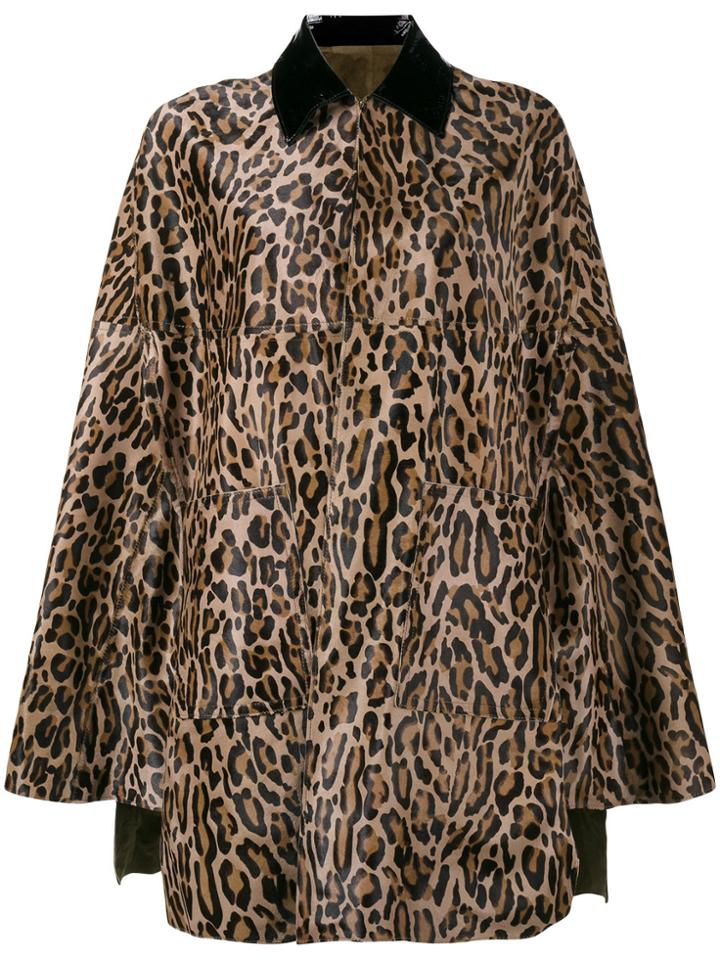 Skiim Bodil Goatskin Leopard Print Cape - Brown