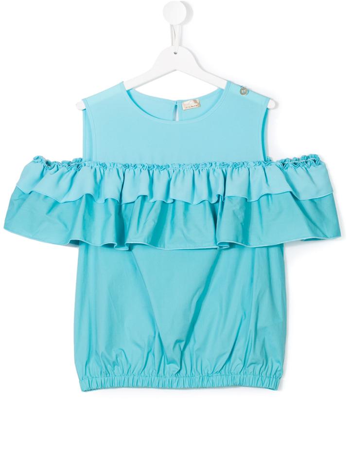 Elisabetta Franchi La Mia Bambina Cold Shoulder Top - Blue