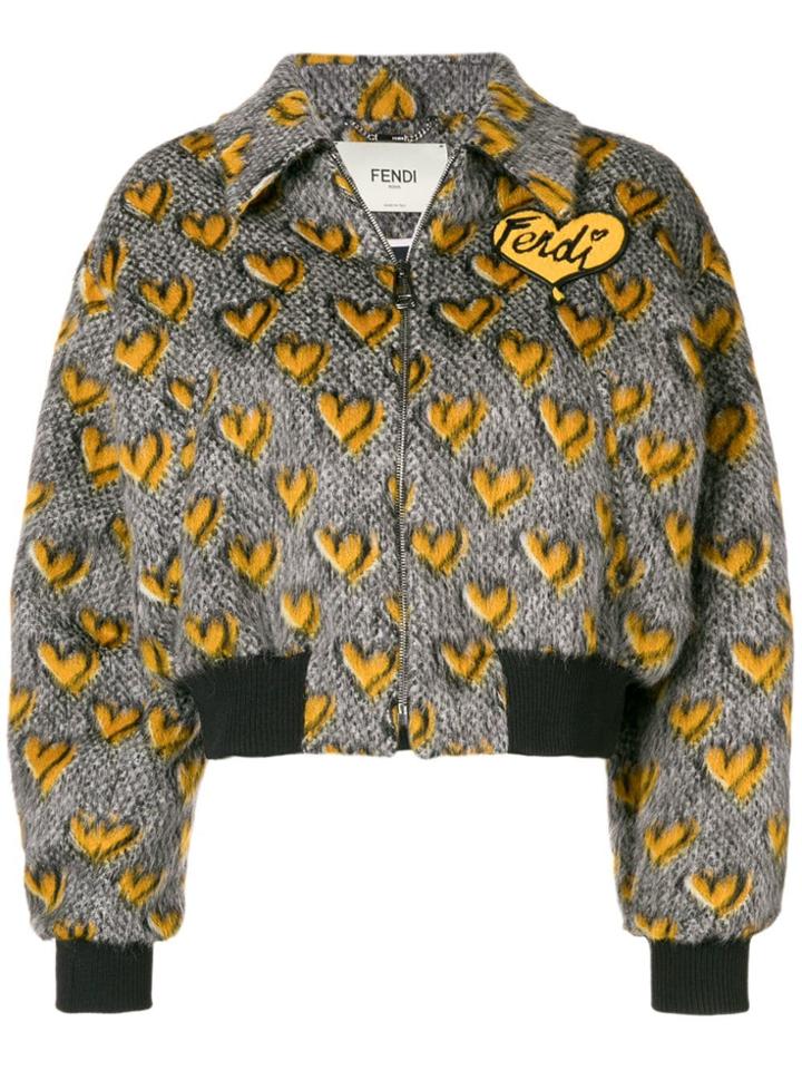 Fendi Jacquard Hearts Bomber Jacket - Grey