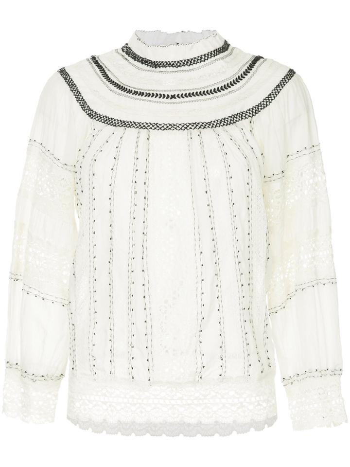 Sea Lace Trimmed Victorian Style Blouse - White