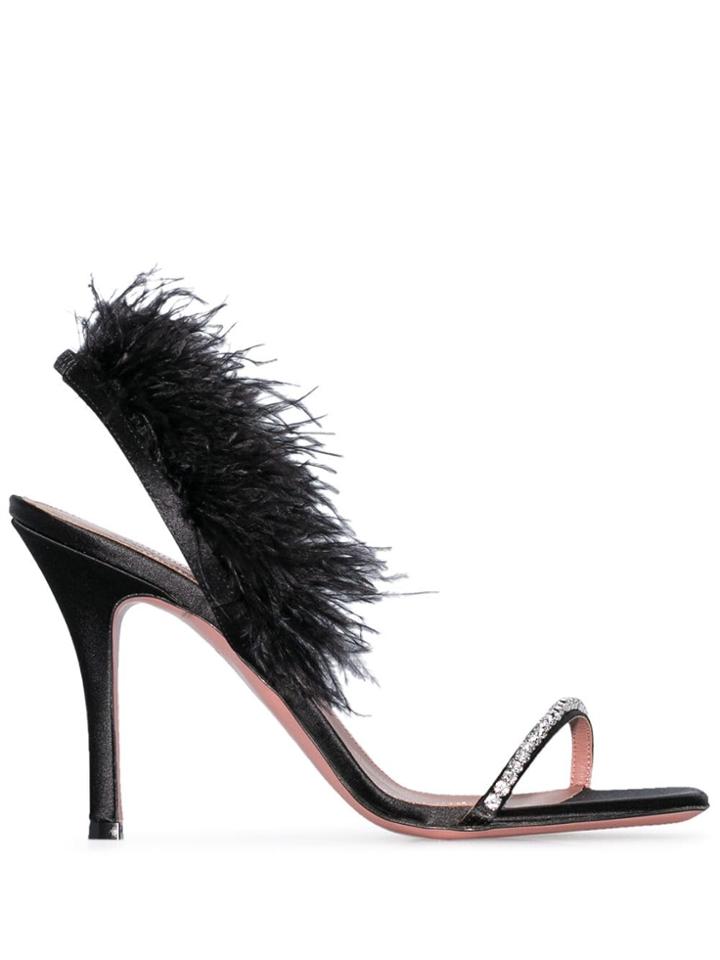 Amina Muaddi Black Adwoa 95 Feather Back Crystal Sandals