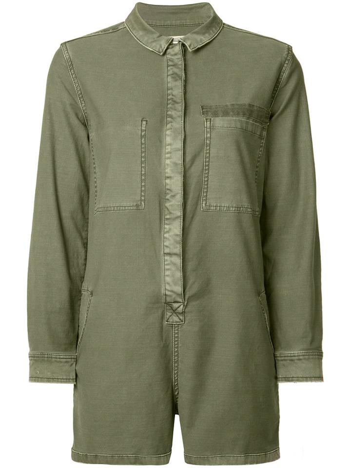 Current/elliott Long-sleeve Playsuit, Size: 1, Green, Cotton/spandex/elastane