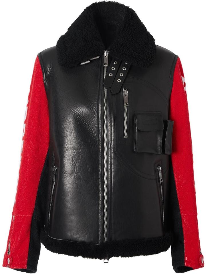 Burberry Contrast-sleeve Aviator Jacket - Black