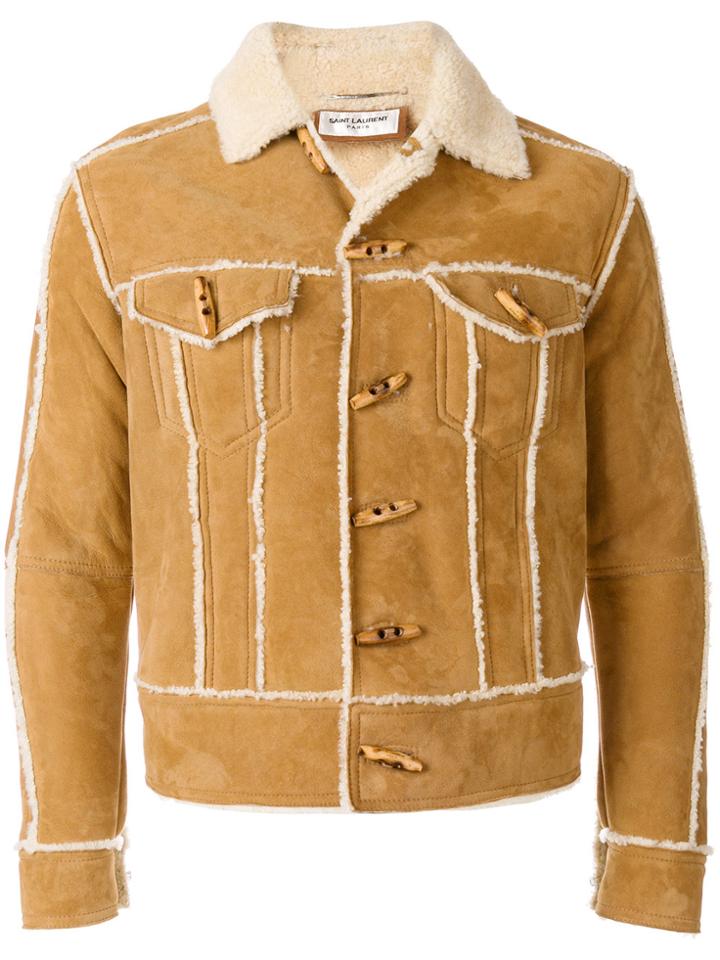Saint Laurent Shearling-trim Fitted Jacket - Brown