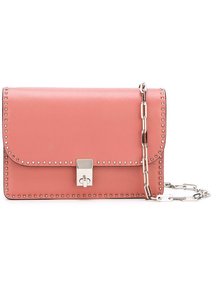 Valentino - Valentino Garavani Stud Stitching Shoulder Bag - Women - Leather - One Size, Pink/purple, Leather