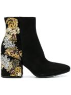 Strategia Floral Embroidered Boots - Black