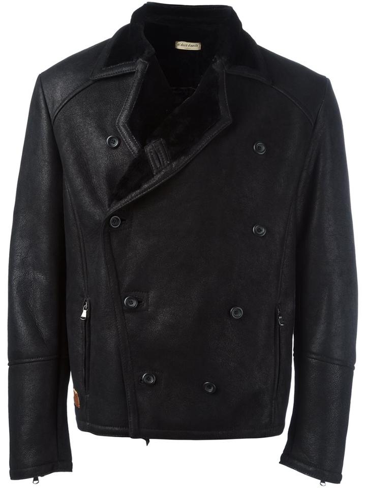Al Duca D'aosta 1902 Double Breasted Jacket, Men's, Size: Medium, Black, Leather