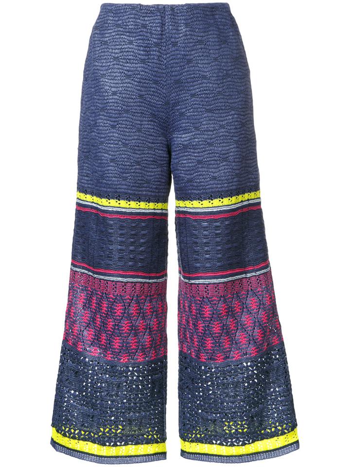 Coohem - Lacy Knit Cropped Trousers - Women - Linen/flax/nylon/polyester - 36, Blue, Linen/flax/nylon/polyester