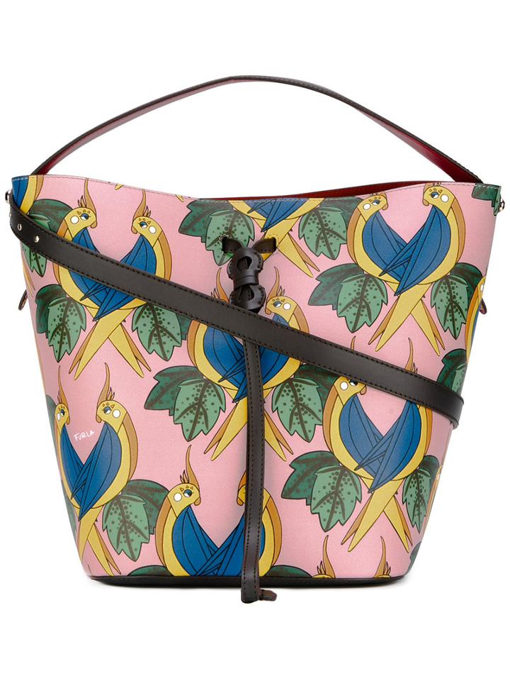 Furla Birds Print Satchel, Women's, Pink/purple, Calf Leather